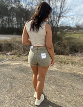 Load image into Gallery viewer, Simple Things Acid Washed Frayed Shorts Lt Olive