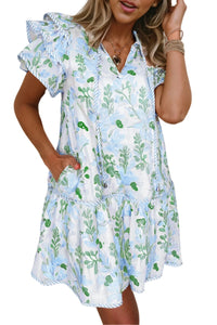 Swept Off My Feet Flutter Sleeve Floral Dress in Sky Blue