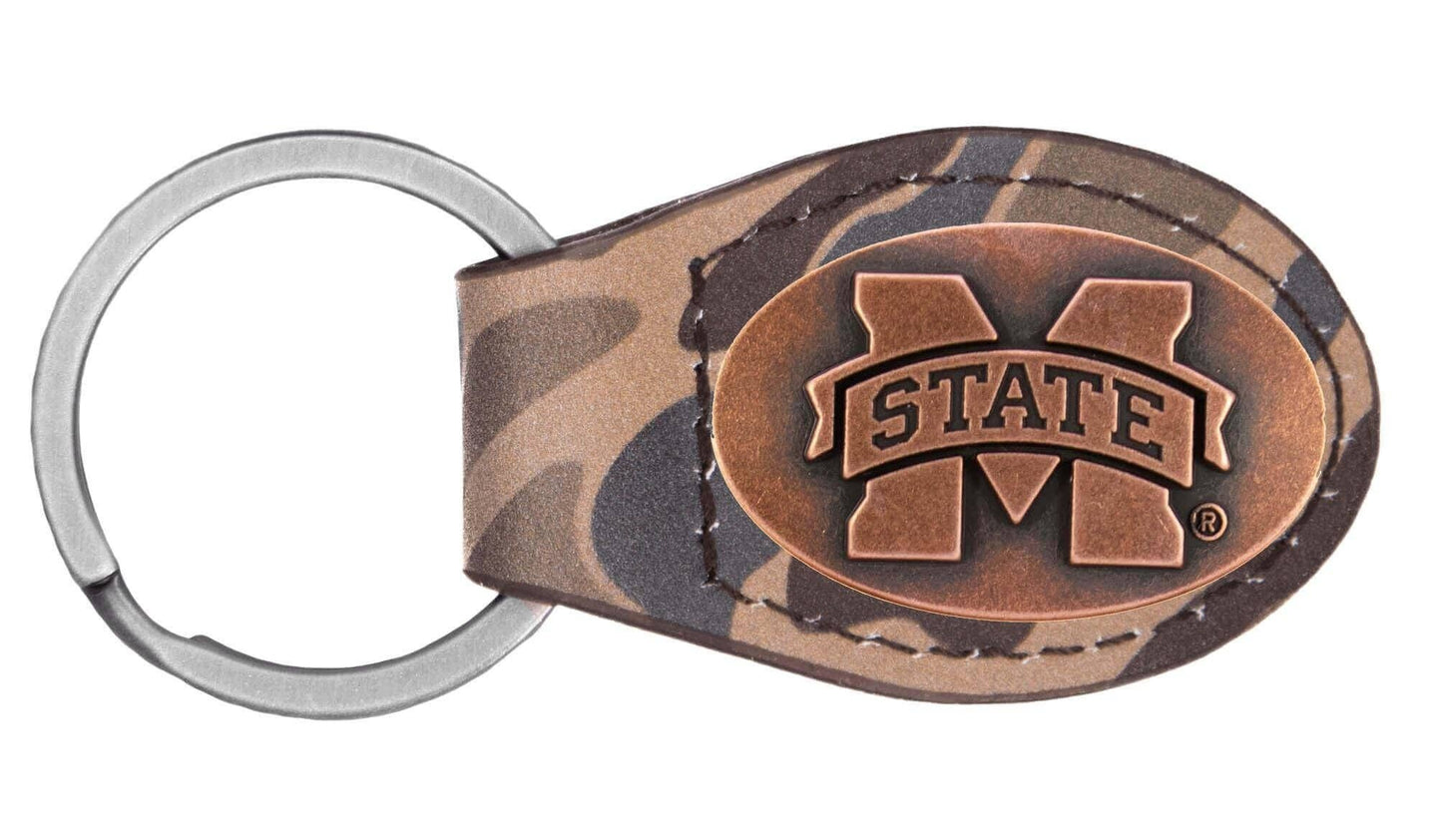 Mississippi State Bulldogs Oval Camo Leather Key Fob: Brown/Tan Camo
