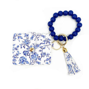Lulu Mac Beaded Wristlet ID Wallet in Blue Flower