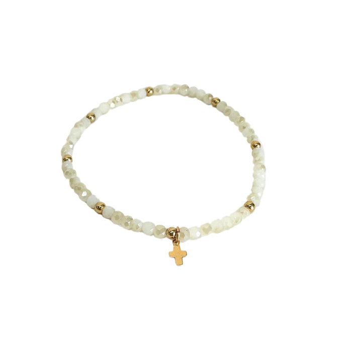 Erin Gray Gold Luxe Cross Bracelet in Winter White