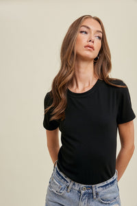 Just Your Basic Ribbed Knit T-Shirt in Black