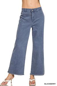 Never Say Acid Washed Frayed Cutoff Hem Pants in Blackberry