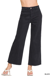 Never Say Acid Washed Frayed Cutoff Hem Pants in Black