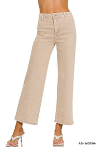 Never Say Acid Washed Frayed Cutoff Hem Pants in Ash Mocha