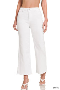 Never Say Acid Washed Frayed Cutoff Hem Pants in White