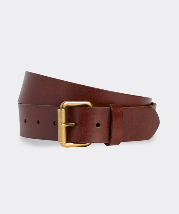 Vineyard Vines Leather Jeans Belt in Antique Silver
