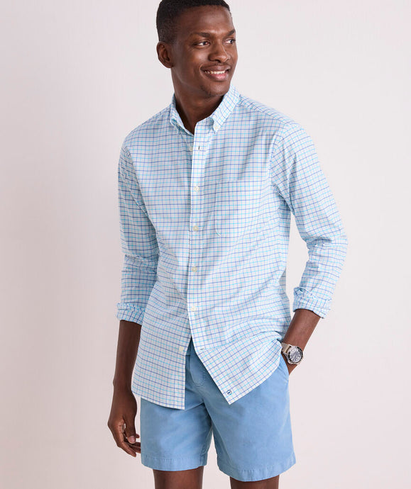 Vineyard Vines Moorings Tattersall Performance Cotton Shirt in Turqs