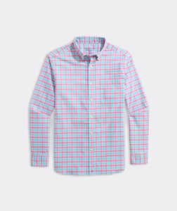 Vineyard Vines Bellamy Plaid Performance Cotton Shirt in Suset Pink