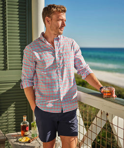 Vineyard Vines Bellamy Plaid Performance Cotton Shirt in Suset Pink
