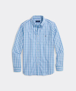 Vineyard Vines Sandie Plaid Perfect Wash Poplin Dress Shirt in Sea Splash