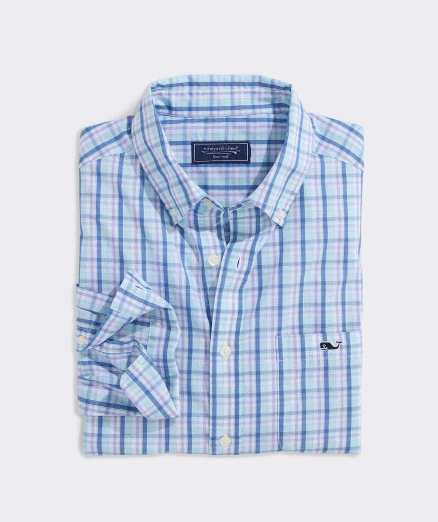 Vineyard Vines Sandie Plaid Perfect Wash Poplin Dress Shirt in Sea Splash
