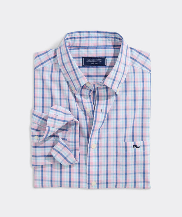 Vineyard Vines Sandie Plaid Perfect Wash Poplin Dress Shirt in Flamingo