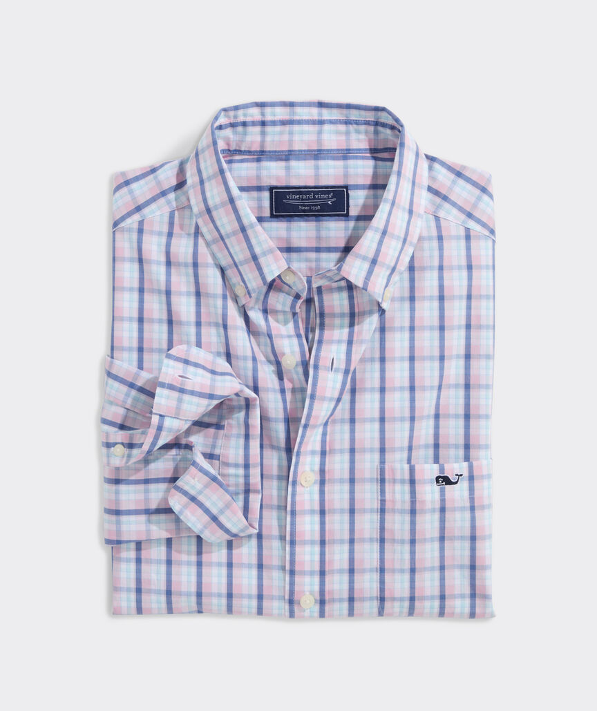 Vineyard Vines Sandie Plaid Perfect Wash Poplin Dress Shirt in Flamingo