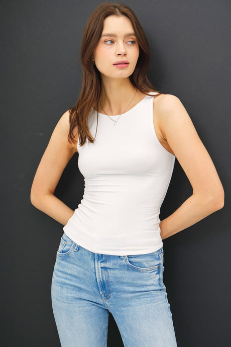People Watching Basic Boat Neck Tank in Off White