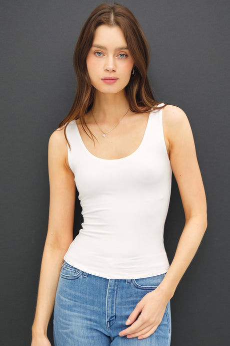 Just Your Basic Scoop Neck Tank in Off White
