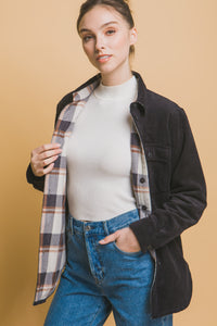 Fall Breeze Corduroy Reversible Shacket Black