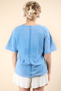 Choose To Love Me Mineral Washed Top in Blue