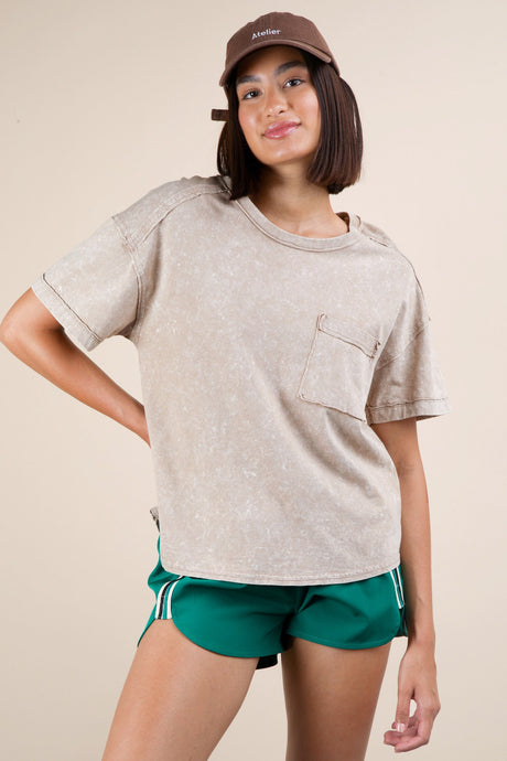 Choose To Love Me Mineral Washed Top in Taupe