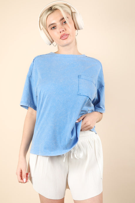 Choose To Love Me Mineral Washed Top in Blue