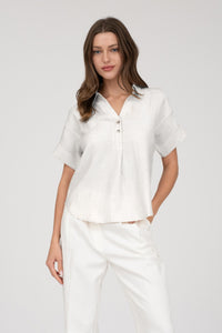 What Dreams Are Made Of Half Button Short Sleeve Shirt in White