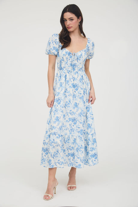 Breakthrough Floral Balloon Sleeve Midi Dress