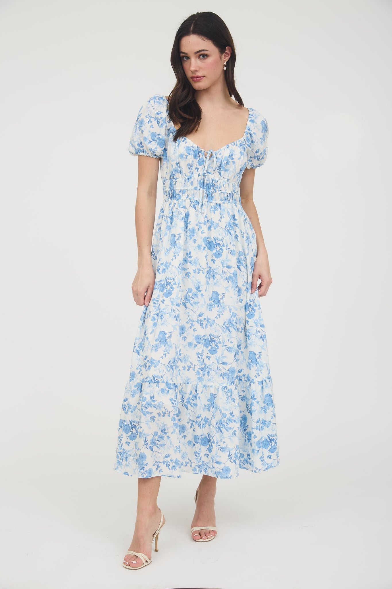 Breakthrough Floral Balloon Sleeve Midi Dress