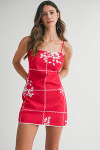 For The First Time Grid Floral Print Mini Dress