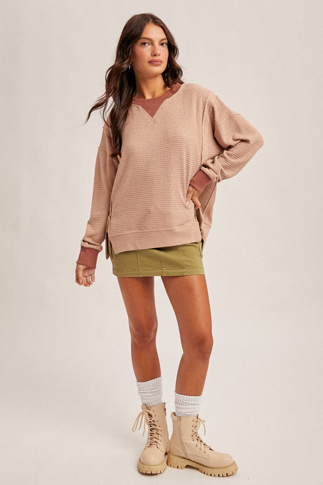 Buying Diamonds Thermal Crew Oversized Pullover in Rust