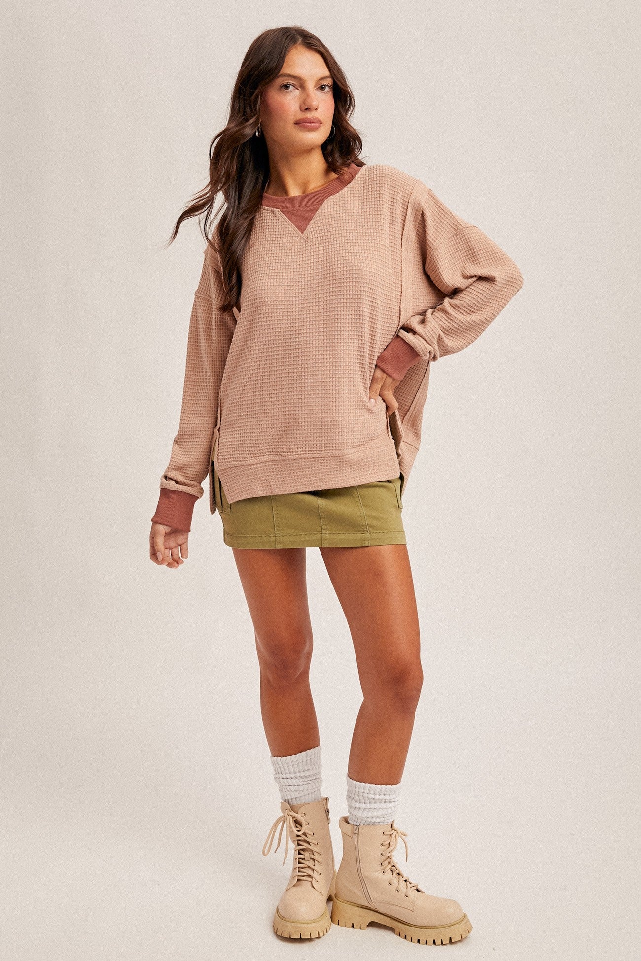 Buying Diamonds Thermal Crew Oversized Pullover in Rust
