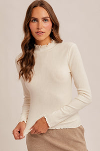 Wanna Change Mock Neck LS Top in Ivory