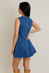 Heard It All Round Neck Sleeveless Denim Dress