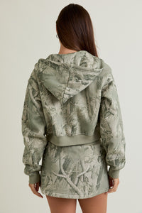 Not Today Tree Camo Printed Crop Hoodie Jacket
