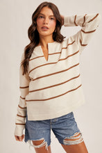 Load image into Gallery viewer, All Messed Up Stripe V-Neck Sweater Top in Cream/Mocha