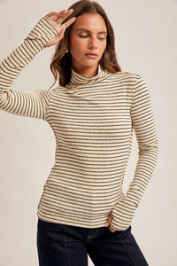 Turned Upside Down Stripe Turtle Neck LS Top