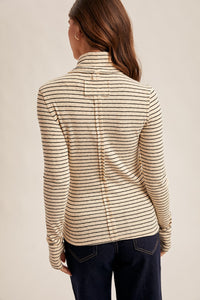 Turned Upside Down Stripe Turtle Neck LS Top