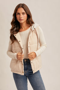Knew Better Contrast Trimmed Puffer Vest with Hoodie