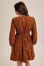 Load image into Gallery viewer, Same As Me Floral Embroidered Corduroy Mini Dress in Mocha