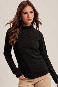 Turned Into Goodbyes Mock Neck LS Lace Top in Black