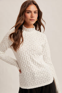 Turned Into Goodbyes Mock Neck LS Lace Top in Off White