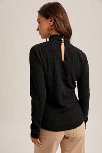 Turned Into Goodbyes Mock Neck LS Lace Top in Black