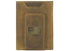 Load image into Gallery viewer, American Flag Vintage Tan Leather Magnetic Front Pocket Wallet