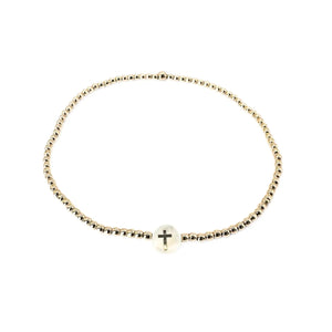 Erin Gray 2mm Gold-Filled Cross Pearl Charm Bracelet