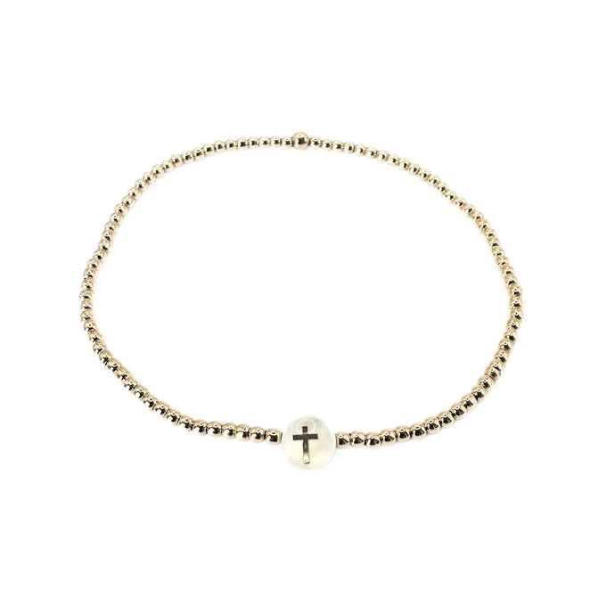 Erin Gray 2mm Gold-Filled Cross Pearl Charm Bracelet