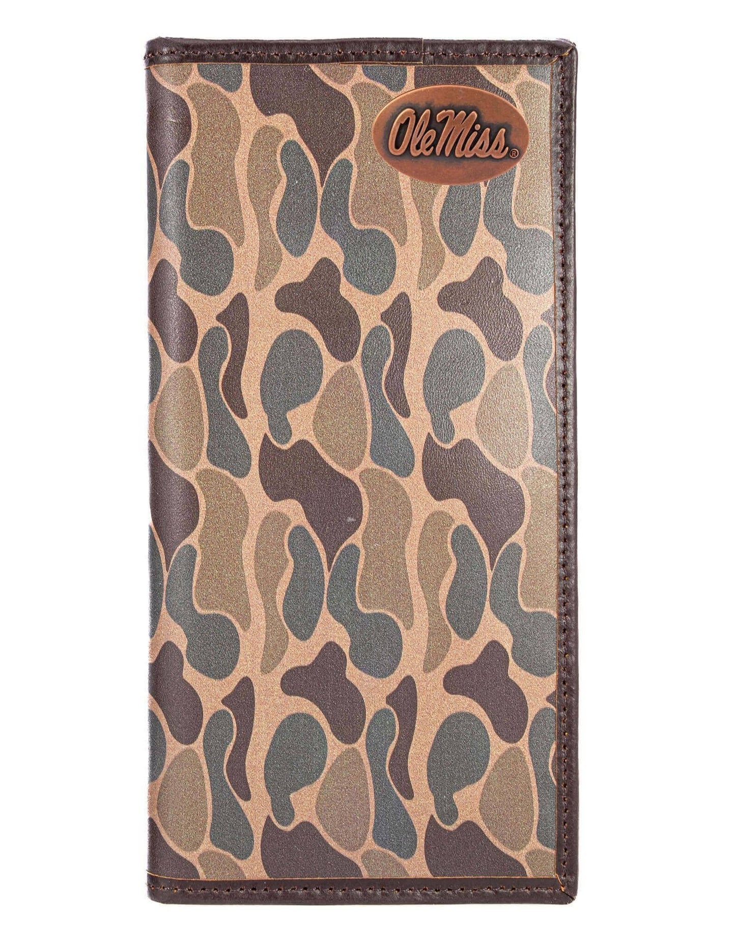 Ole Miss Rebels Secretary Old School Camo Leather Wallet: Brown/Tan