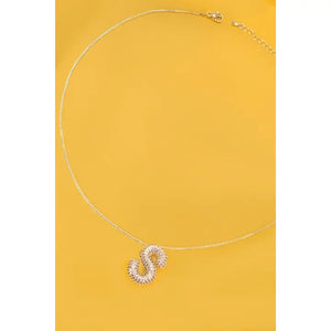 Initial Pave Rhinestone Bubble Balloon Silver Necklace