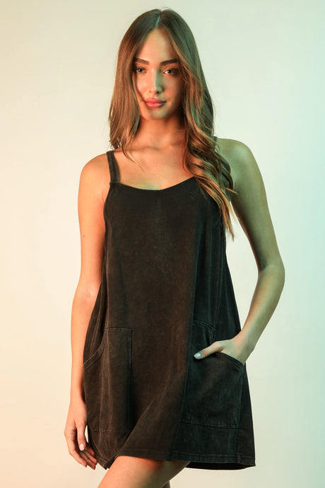 Miss Independent Mineral Washed Mini Dress in Black