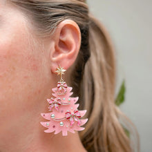 Load image into Gallery viewer, Festive Pink Christmas Tree Dangle Earrings