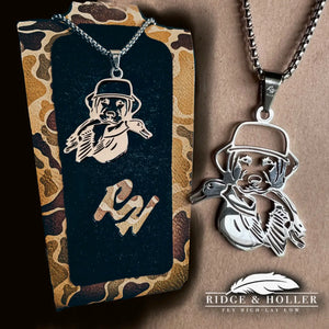 Ridge&Holler Adult Stainless Steel Dog With Duck Necklace