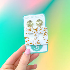 Taylor Shaye Mini Naomi White & Gold Flake Earrings